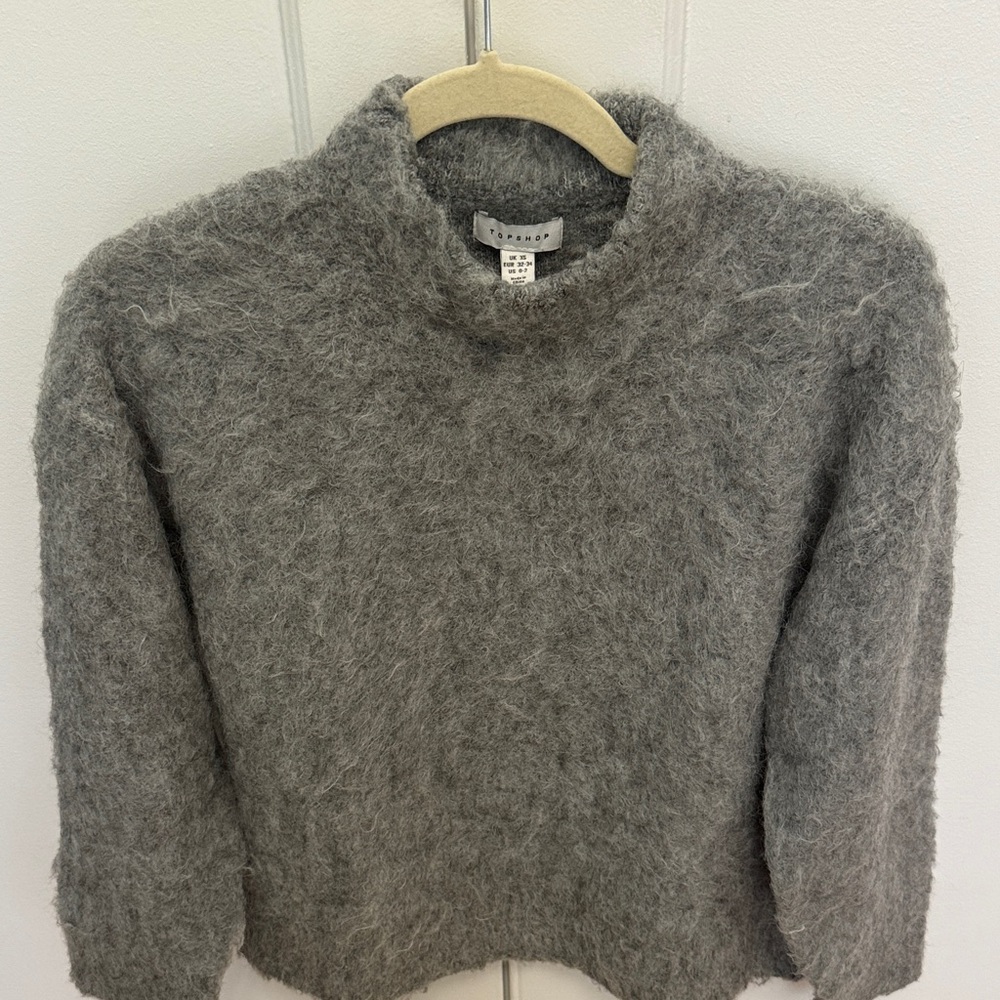 Topshop Gray Fuzzy Turtleneck Sweater